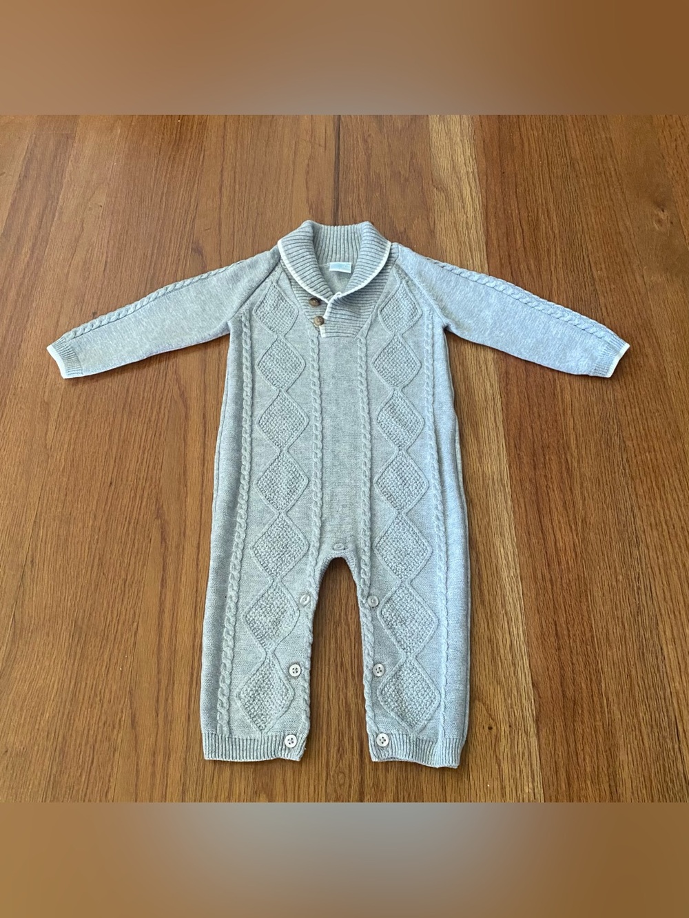 Edgehill Collection Light Gray Cable Knit Shawl Collar One-Piece